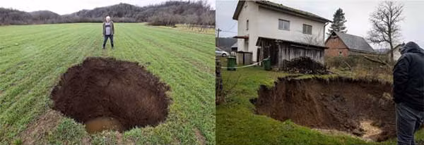 Một số hố do lực lượng đặc nhiệm triển khai trong khu vực bị ảnh hưởng có chiều rộng vài mét, chỗ lớn nhất lên tới 30m. Hố sụt sâu nhất sâu khoảng 15 mét, nhưng hầu hết đều chứa đầy nước khiến việc ước tính độ sâu của chúng rất khó khăn.