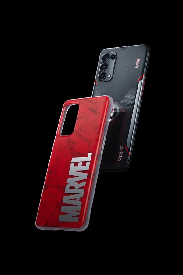 Mặt lưng của OPPO Reno5 Marvel Edition còn được chia cắt bởi hai đường chéo tạo chữ ‘’X’’ lớn lấy cảm hứng từ biểu tượng của Black Widow. Vẻ ngoài mạnh mẽ cùng chất liệu cực ngầu khiến người dùng liên tưởng ngay tức thì đến “chiến giáp” hiện đại và mạnh mẽ của các anh hùng Avengers.