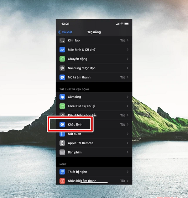 Tìm đến phần "Khẩu lệnh" và nhấn vào nó.