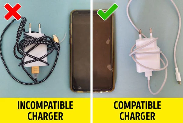 Không nên thay thế bằng bộ sạc của thương hiệu khác hoặc bộ sạc dành cho kiểu máy khác. Chỉ nên dùng bộ sạc bán kèm điện thoại. Nếu bạn đã làm hỏng hoặc mất nó, bạn nên mua cái khác cùng loại của chính hãng sản xuất.