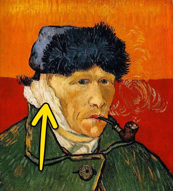 Bức chân dung tự họa của họa sĩ Van Gogh mô tả người nghệ sĩ bị thương ở phần tai bên phải, nhưng trong thực tế, phần tai trái của ông mới là bên bị cắt bỏ.Van Gogh thường quan sát bản thân qua một tấm gương. Vì vậy, thực tế phần mặt bên phải trong tranh lại là phần mặt bên trái của ông và ngược lại.