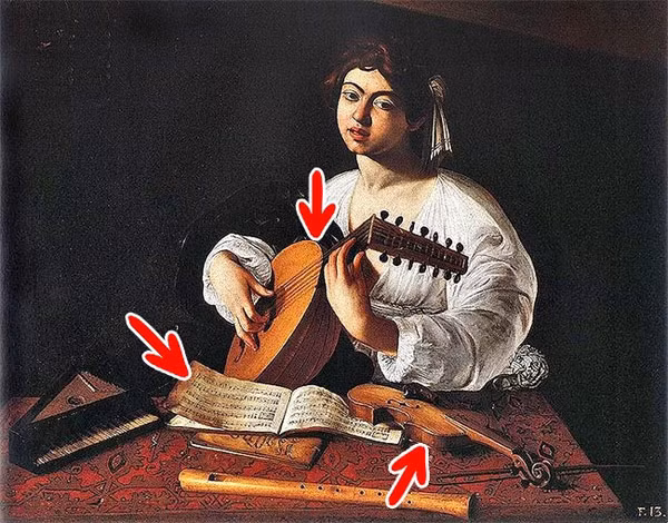 Suốt cả một thời gian dài, nhân vật trong bức họa The Lute Player của danh họa Caravaggio được xem là một người phụ nữ. Mãi đến khi các nhà phê bình nghệ thuật dựa vào nhạc cụ trong tranh mới khẳng định được nhân vật trong bức tranh là một người đàn ông đang sáng tác nhạc.