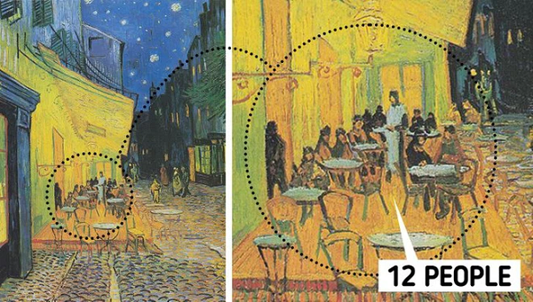 Một số người tin rằng Vincent Van Gogh đã ẩn giấu một thông điệp qua bức tranh "Café Terrace at Night" của ông. Cụ thể, có 12 người trong quán cà phê tượng trưng cho 12 tông đồ trong khi người phục vụ ở giữa có hình dáng giống như chúa Jesus. Ngoài ra còn có biểu tượng hình chữ thập ngay sau lưng người phục vụ trên ô kính cửa sổ.
