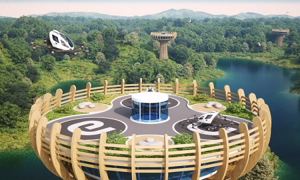 Hành khách sử dụng thang máy để lên xuống bãi đáp nằm trên sân thượng. Ngay dưới sân thượng là phòng chờ và một nhà hàng rộng 200m2. Các chuyên gia còn dự định lắp những tấm quang năng trên tháp để sản xuất hơn 300 kW điện mỗi ngày.