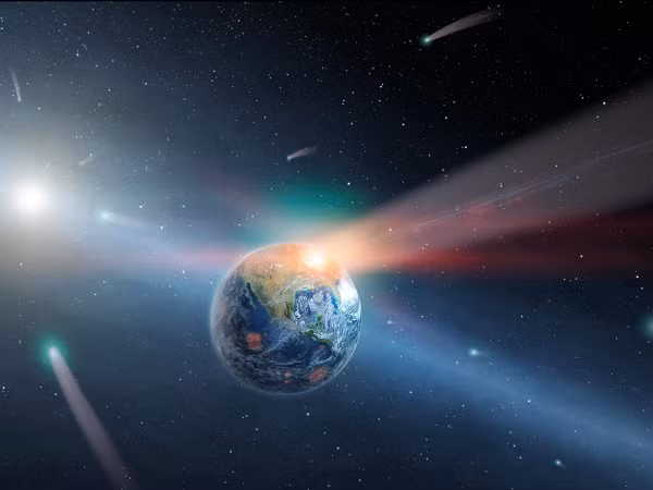 "Tiểu hành tinh" vụ va chạm Chicxulub vỡ nát, biến thành hàng tấn bụi khổng lồ bay vào khí quyển, che mất ánh sáng Mặt trời trong nhiều năm ròng khiến nhiều sinh vật mất hẳn nguồn sống.