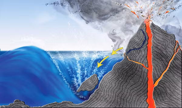 Theo thời gian, dung nham tích tụ ngày cảng nhiều trên miệng núi lửa và phun trào trong nước. Nhưng chúng ngay lập tức bị làm nguội nhanh chóng bởi nước và áp suất của nước, tạo thành dung nham gối hoặc đá magma.