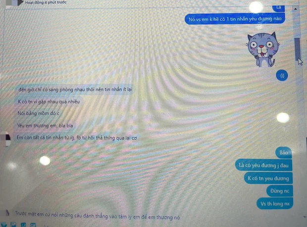 Những ảnh chụp tin nhắn của bạn gái cũ người yêu gửi cho Mèo Sao Hỏa.