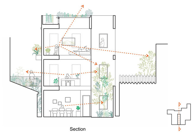Từ bất cứ đâu trong nhà, các thành viên đều có thể ngắm nhìn những khoảng xanh.