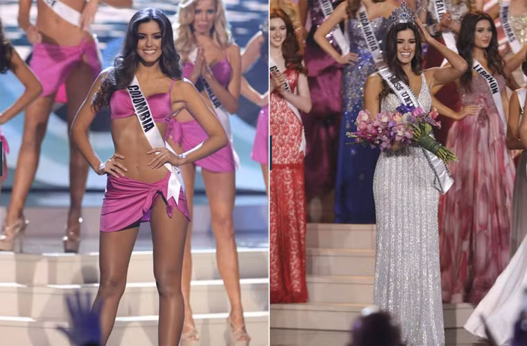 Khoảnh khắc Paulina Vega trình diễn áo tắm và lên ngôi tại Chung kết Hoa hậu Hoàn vũ 2014.