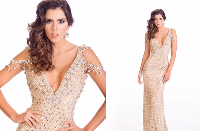 Bộ trang phục dạ hội của Hoa hậu Hoàn vũ 2014 rất gợi cảm.