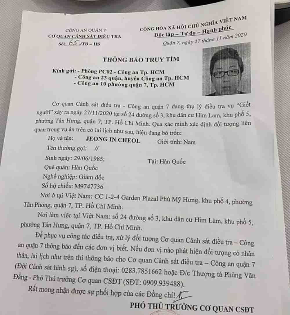 Vu xac nguoi giau trong valy: Da bat duoc nghi pham Jeong In Cheol