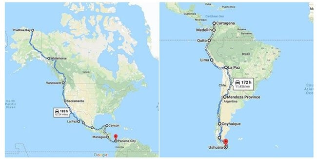 Cao tốc Pan-American được Guinness công nhận là con đường dài nhất thế giới với chiều dài 48.000 km. Bắt đầu từ vịnh Prudhoe giá lạnh của Alaska, Mỹ, tuyến đường trải dài xuống phía nam đến Ushuaia, thủ phủ của tỉnh Tiera del Fuego thuộc Argentina. (Ảnh: Funlifecrisis).