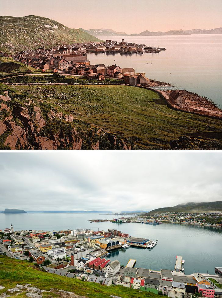 Thành phố Hammerfest ở Finnmark, Na Uy những năm 1890 - 1900 rất đỗi mộc mạc với những ngôi nhà sơn màu nâu. Ngày này, những ngôi nhà đầy màu sắc và hiện đại khiến khung cảnh Hammerfest trở nên đẹp hơn.