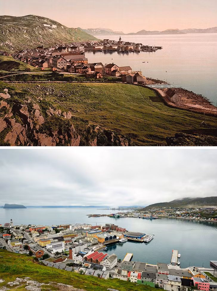 Thành phố Hammerfest ở Finnmark, Na Uy những năm 1890 - 1900 rất đỗi mộc mạc với những ngôi nhà sơn màu nâu. Ngày này, những ngôi nhà đầy màu sắc và hiện đại khiến khung cảnh Hammerfest trở nên đẹp hơn.