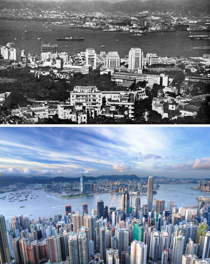 Hong Kong năm 1960 chưa có nhiều tòa nhà chọc trời. Thế nhưng, hiện này, địa điểm nổi tiếng này có rất nhiều công trình cao tầng nằm san sát nhau.
