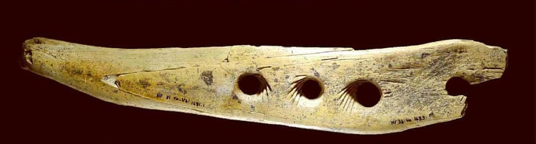 Công cụ có chiều dài 20 cm và có 4 lỗ thủng với những vết khắc xoắn ốc vô cùng tinh xảo.