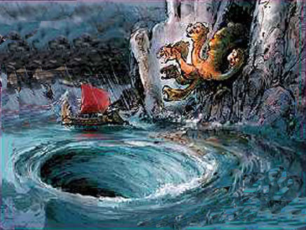 Thủy quái Scylla được mô tả là quái vật rắn biển khổng lồ 6 đầu. Trong khi đó, Charybdis xuất hiện trong hình hài quái vật chuyên hút nước vào miệng và tạo nên những xoáy nước khổng lồ có thể nhấn chìm tàu thuyền, đe dọa tính mạng của người đi biển.