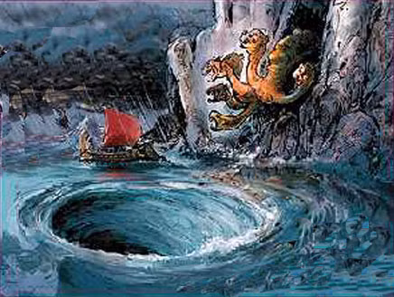 Thủy quái Scylla được mô tả là quái vật rắn biển khổng lồ 6 đầu. Trong khi đó, Charybdis xuất hiện trong hình hài quái vật chuyên hút nước vào miệng và tạo nên những xoáy nước khổng lồ có thể nhấn chìm tàu thuyền, đe dọa tính mạng của người đi biển.