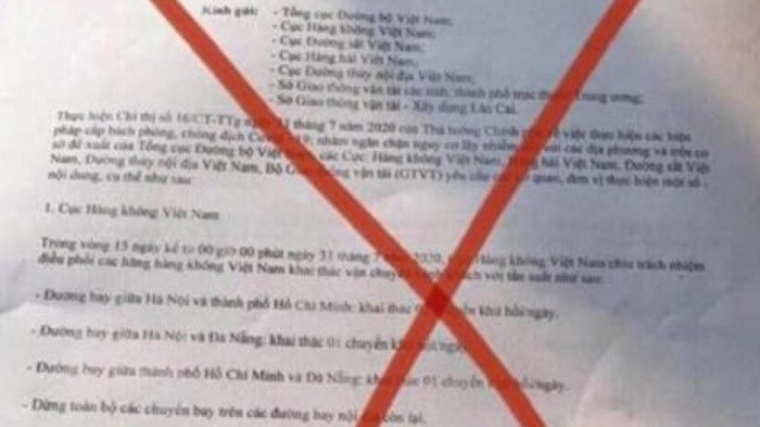 Van ban “dung cac duong bay noi dia tu 0h ngay 31/7” la gia mao