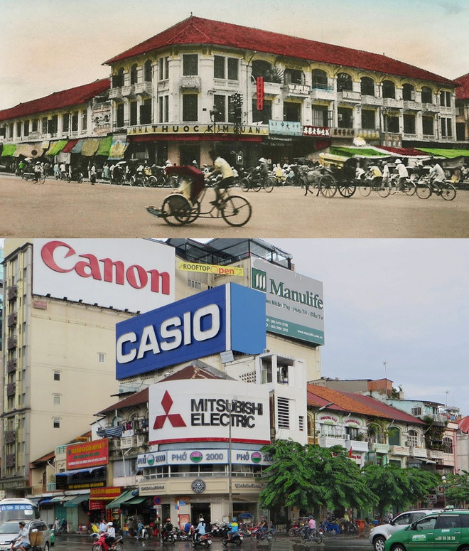 Góc đường Bourdonnet (Lê Lai) và Schroeder (Phan Châu Trinh) thập niên 1950 và nay.