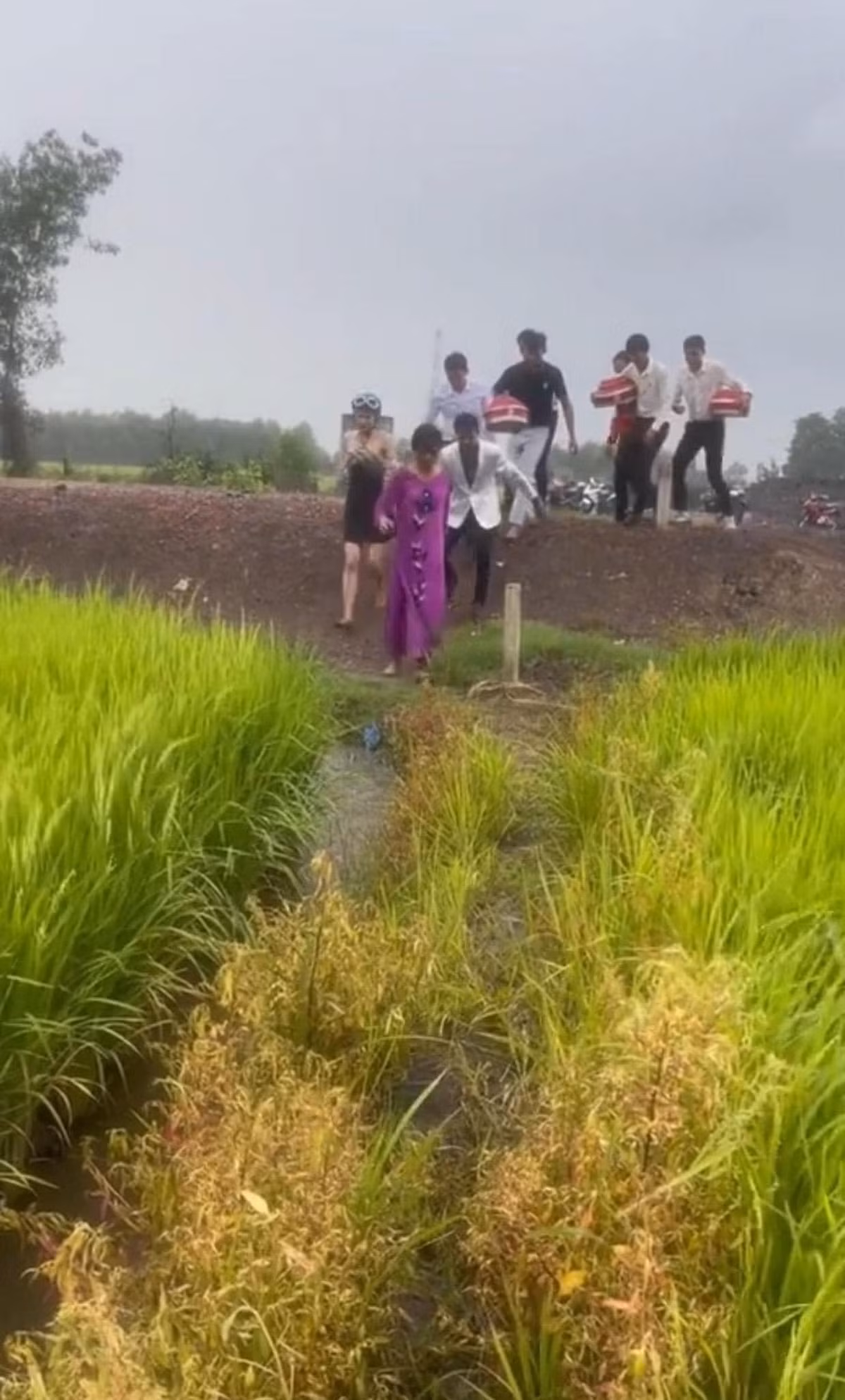 Chia sẻ lên MXH, chủ nhân clip còn chia sẻ: "Hồi yêu nhau anh bảo sau này cưới em, mấy sông anh cũng lội, mấy đèo anh cũng qua. Nay ứng nghiệm luôn rùi này''. Ảnh: Nguyen Chi Nguyen