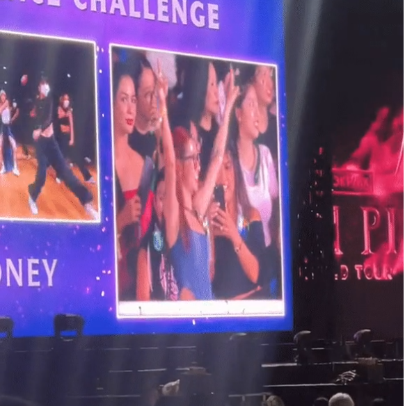 Xuất hiện trong đêm concert, nữ TikToker không thể bỏ qua khoảnh khắc được camera lia tới khi dance challenge được phát.