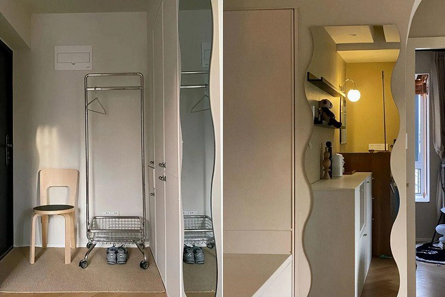 Từ cửa bước vào phòng, diện tích lối vào rất nhỏ nên mọi đồ trang trí đều tối giản nhất có thể.