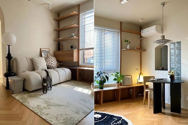 Đi qua lối vào, bạn sẽ nhìn thấy khu vực phòng khách và phòng ăn được tích hợp làm 1