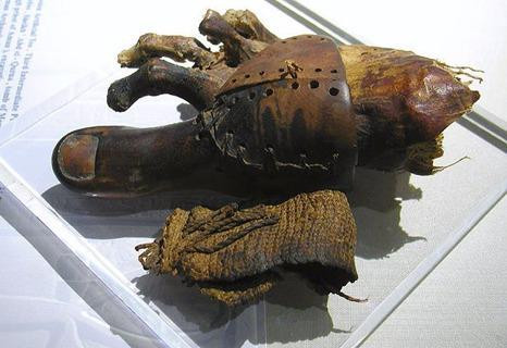  Ngón chân giả có niên đại 3.000 năm: Các nhà nghiên cứu rất bất ngờ khi phát hiện ra ngón chân giả được làm bằng gỗ, có niên đại cách ngày nay 3000 năm ở Ai Cập. Đây được coi là ngón chân giả cổ xưa nhất trong lịch sử loài người. Không chỉ mang tính thẩm mỹ, ngón chân được những người thợ thủ công làm rất khéo léo. Người sử dụng có thể dễ dàng cử động vì các mảnh gỗ được kết nối với nhau bằng dây gai vô cùng linh hoạt.