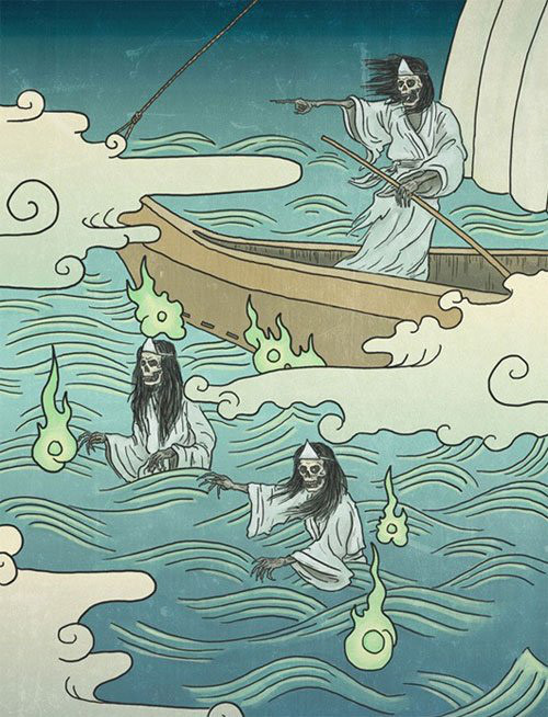 Không chỉ là một con ma trong các câu chuyện dân gian, Funayurei còn xuất hiện trong câu chuyện được ghi chép trong các tài liệu lịch sử khiến người nghe phải rùng mình. Nhưng tất cả có điểm chung mô tả Funayurei là do những người chết oan trên biển hóa thành. Vào năm 1185, sau trận thủy chiến Dan-No-Ura khiến gia tộc Taira bị tận diệt, những người đi qua vịnh Shimonoseki lại nghe thấy những âm thanh ai oán. Một số ngư dân thường gặp hình ảnh người mang giáp sắt bơi trên biển và luôn miệng kêu to: “Cho tôi mượn chiếc thùng”. Người dân vô cùng sợ hãi, họ không dám đi qua vùng biển này hay nếu có đi cũng mang trên thuyền nhiều lễ vật. Sự hỗn loạn chỉ chấm dứt khi xuất hiện một nhà sư dùng phép để siêu thoát cho các linh hồn binh sĩ trên vịnh Shimonoseki.