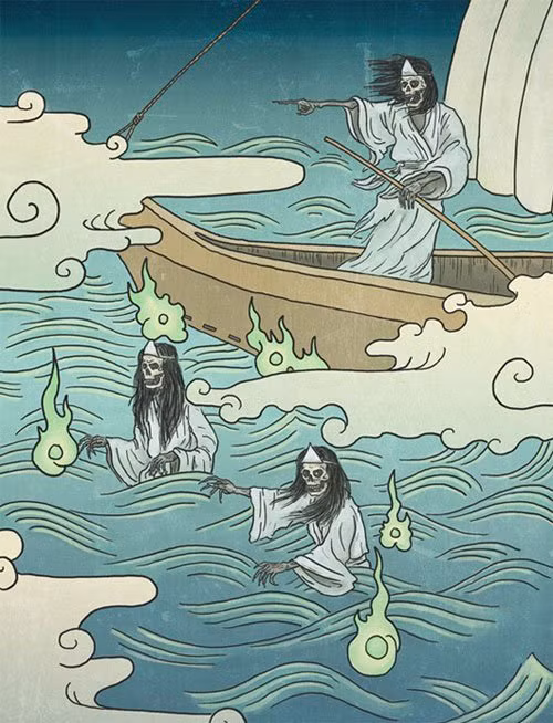 Không chỉ là một con ma trong các câu chuyện dân gian, Funayurei còn xuất hiện trong câu chuyện được ghi chép trong các tài liệu lịch sử khiến người nghe phải rùng mình. Nhưng tất cả có điểm chung mô tả Funayurei là do những người chết oan trên biển hóa thành. Vào năm 1185, sau trận thủy chiến Dan-No-Ura khiến gia tộc Taira bị tận diệt, những người đi qua vịnh Shimonoseki lại nghe thấy những âm thanh ai oán. Một số ngư dân thường gặp hình ảnh người mang giáp sắt bơi trên biển và luôn miệng kêu to: “Cho tôi mượn chiếc thùng”. Người dân vô cùng sợ hãi, họ không dám đi qua vùng biển này hay nếu có đi cũng mang trên thuyền nhiều lễ vật. Sự hỗn loạn chỉ chấm dứt khi xuất hiện một nhà sư dùng phép để siêu thoát cho các linh hồn binh sĩ trên vịnh Shimonoseki.