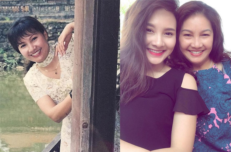 Mẹ Bảo Thanh lúc trẻ (trái) và hiện tại không khác nhau là mấy. Bà được khen có vẻ đẹp mặn mà và Bảo Thanh được thừa hưởng các nét đẹp của mẹ.