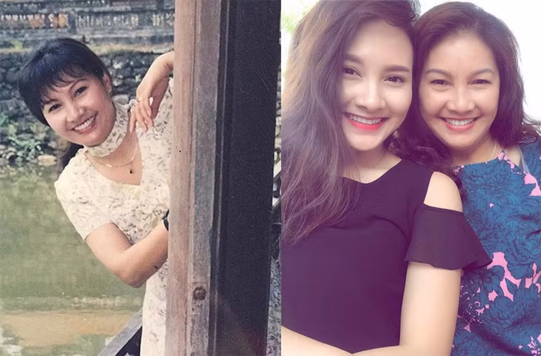 Mẹ Bảo Thanh lúc trẻ (trái) và hiện tại không khác nhau là mấy. Bà được khen có vẻ đẹp mặn mà và Bảo Thanh được thừa hưởng các nét đẹp của mẹ.