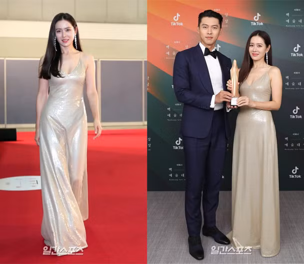 Fan còn phát hiện không biết vô tình hay cố ý mà cả Son Ye Jin và Hyun Bin đều chọn cho mình bộ cánh của Ralph Lauren để mặc trong lễ trao giải Baeksang Arts Awards 2020.