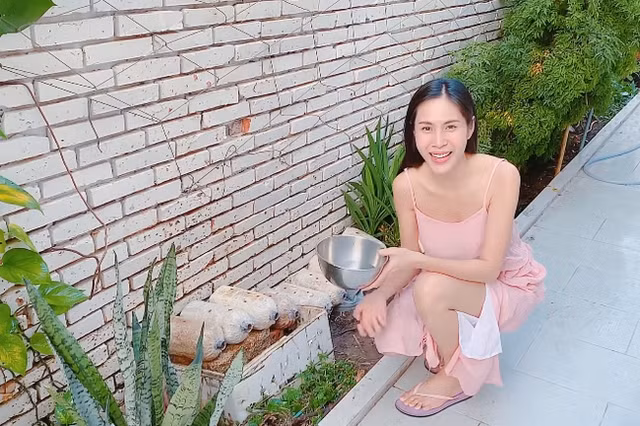 Ca sĩ Thuỷ Tiên thường tự tay thu hoạch rau củ quả trong vườn rồi nấu ăn cho gia đình.