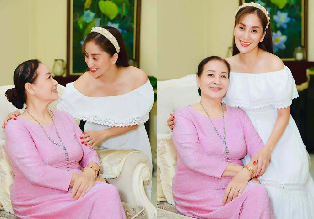 Điều khiến nhiều fan bất ngờ là mẹ ruột của Khánh Thi dù đã U80 nhưng trông vẫn trẻ đẹp, nước da căng mịn phúc hậu.