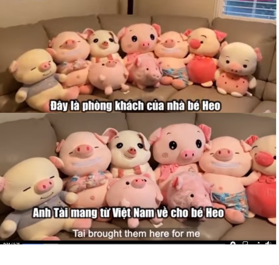 Trong phòng khách cũng tràn ngập những chú heo xinh. Chị Phương Loan chia sẻ những chú heo nhồi bông được chị trưng bày gọn gàng trên ghế sofa đều là do ông xã mang từ Việt Nam về cho "bé Heo".