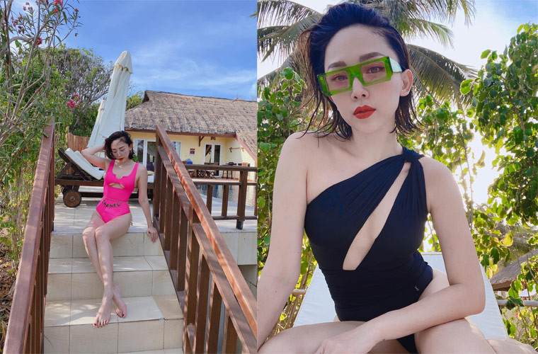 Nữ ca sĩ đặc biệt gây chú ý mỗi khi diện bikini đi tắm biển.