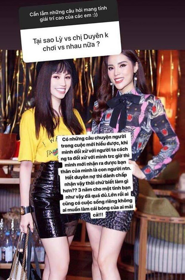 Kỳ Duyên trả lời khéo léo khi fan hỏi tại sao cả hai "nghỉ chơi" với nhau.