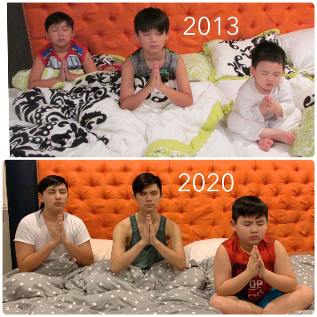 So với 7 năm trước, giờ ba con trai của Bằng Kiều và Trizzie Phương Trinh đã lớn phổng phao trông thấy.