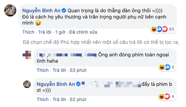 Bạn trai của Á hậu Phương Nga là diễn viên Bình An cũng nêu rõ quan điểm sau chia sẻ của bạn gái: "Quan trọng là do người đàn ông thôi. Đó là cách họ yêu thương và trân trọng người phụ nữ bên cạnh mình".