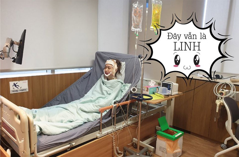 Hình ảnh Lynk Lee sau phẫu thuật gọt hàm, nâng ngực ở một bệnh viện tại Hàn Quốc.