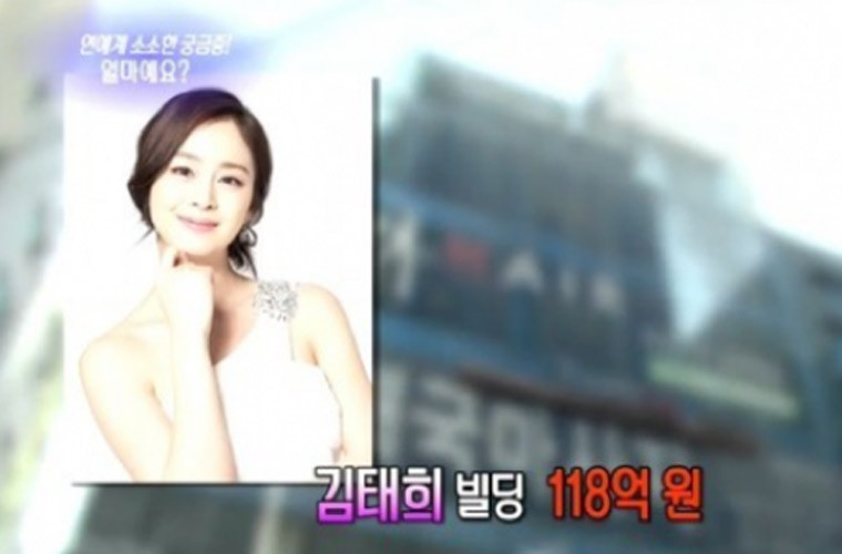 Ngoài ra, Kim Tea Hee còn là chủ nhân của tòa nhà nằm tại trung tâm Gangnam trị giá 13,2 tỷ won (khoảng 260 tỷ đồng). Mỗi tháng tiền thuê nhà mang lại cho "ngọc nữ màn ảnh xứ Hàn" 60 triệu won (tương đương 1,2 tỷ đồng).