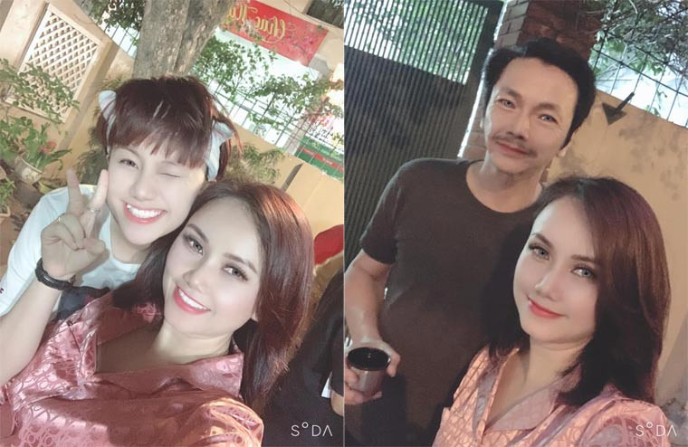 Các diễn viên Bảo Hân, Hoàng Yến và Trung Anh tạo dáng nhí nhảnh ở hậu trường phim "Những ngày không quên".