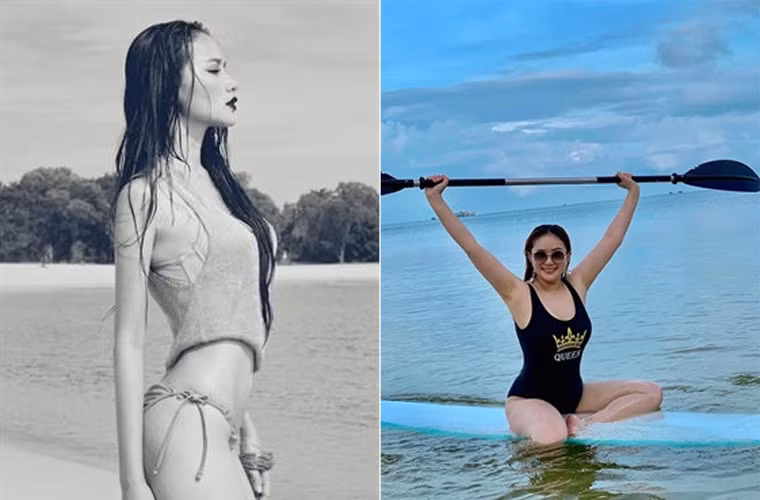 Thân hình Phan Như Thảo khi còn là người mẫu (trái) và hiện tại khác biệt rất nhiều.