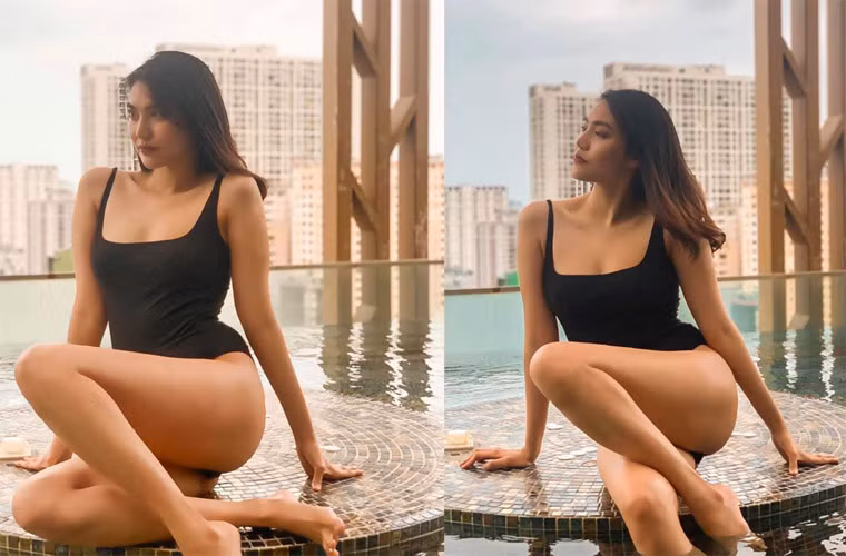 Suốt thời gian mang thai và sau khi sinh con, vóc dáng của Lan Khuê không thay đổi nhiều, thân hình vẫn thon gọn, xinh đẹp.