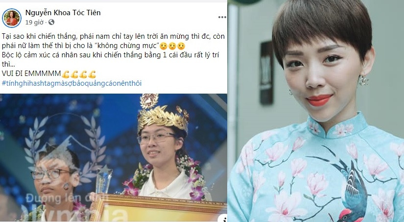 Tóc Tiên thì động viên Thu Hằng "hãy cứ vui đi em". Nữ ca sĩ cho rằng: "Tại sao khi chiến thắng, phái nam chỉ tay lên trời ăn mừng thì được, còn phái nữ làm thế thì bị cho là 'không chừng mực'".