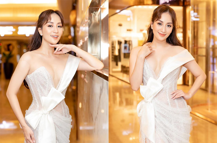 Khánh Thi gây chú ý khi xuất hiện tại lễ trao giải Quả Bóng Vàng 2019 với bộ váy dạ hội khoe ba vòng chuẩn đét.