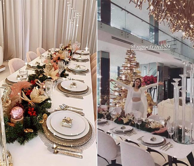 Ngọc Trinh trang hoàng căn biệt thự trị giá 40 tỷ với tông màu chủ đạo là vàng trắng để đón Giáng sinh 2020.