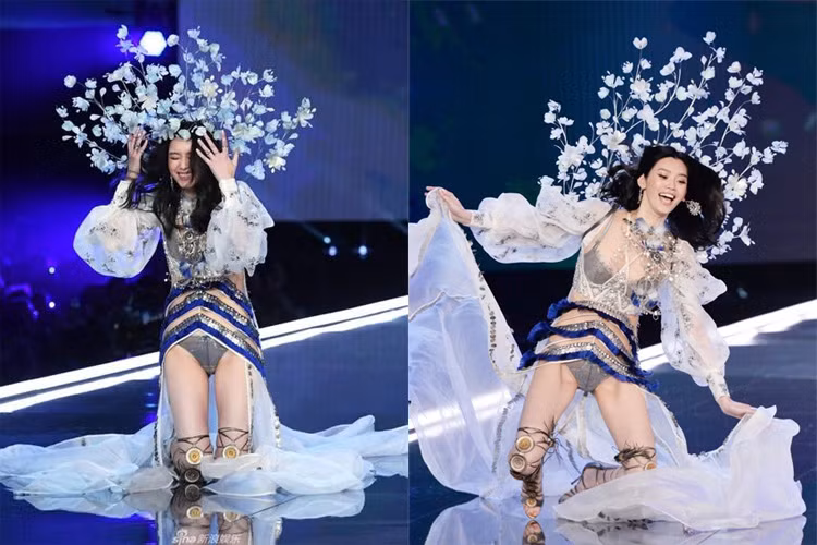 Năm 2017, cái tên Hề Mộng Dao bỗng được chú ý khi cô có cú ngã ngoạn mục trên sàn catwalk của show Victoria’s Secret.